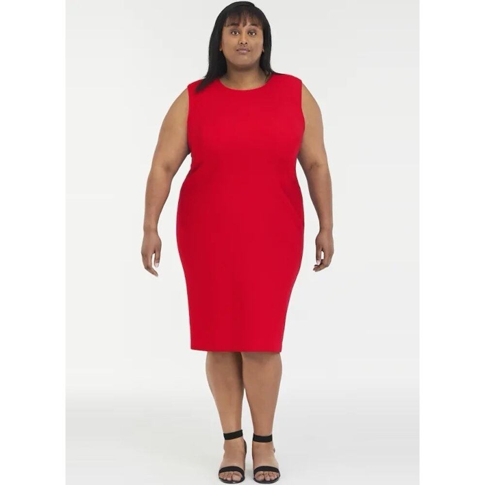 NWT DONNA KARAN Plus Size 22W Sleeveless Sheath Dress Red w/Gold Zipper